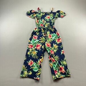 2-Hip By Wrapper Jumpsuit Women 7 Blue Green Floral Print Cinch Drawstring Waist